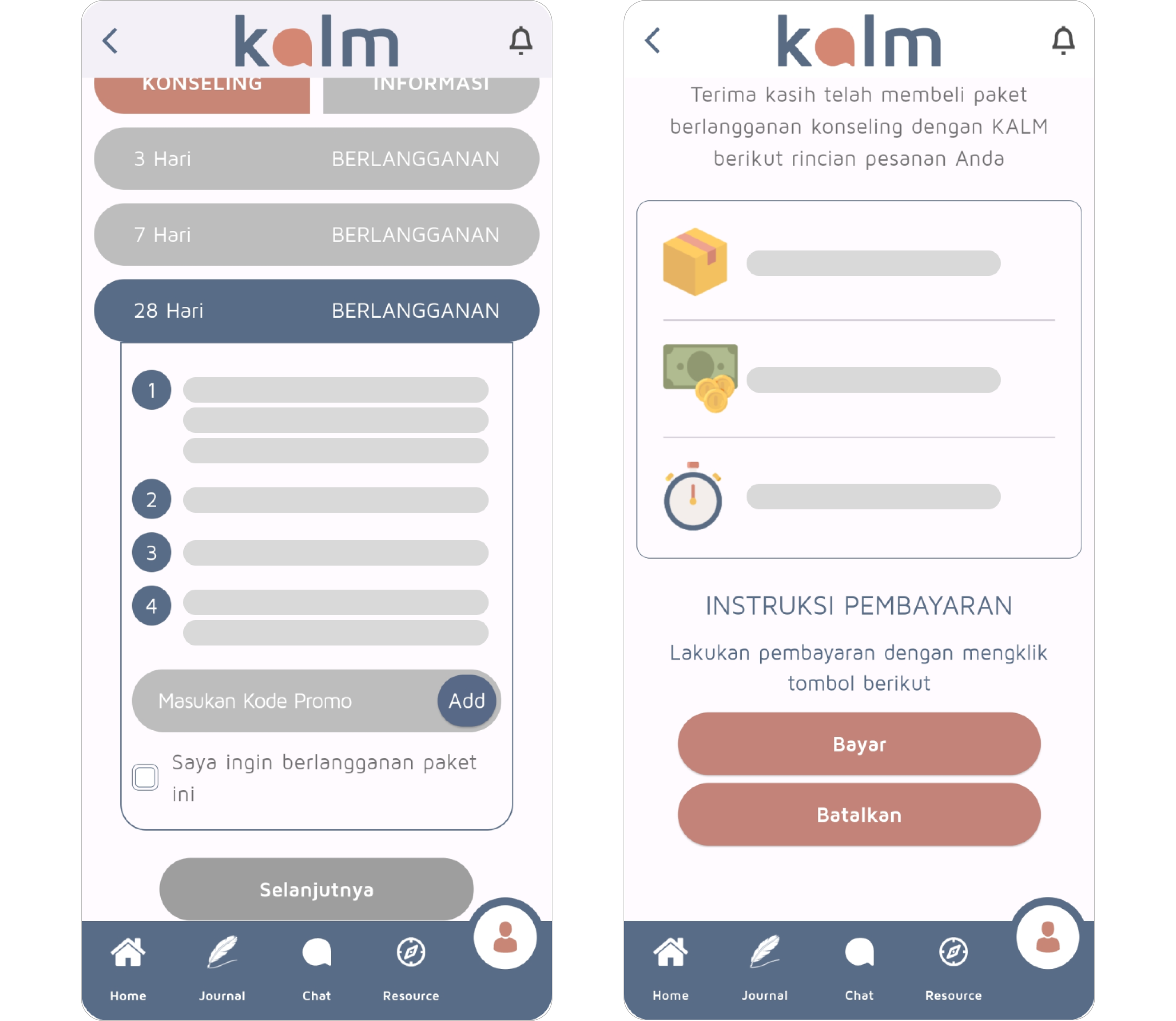 Kalm Mental Health App interface, showing features for therapy scheduling and user experience (UX) design.