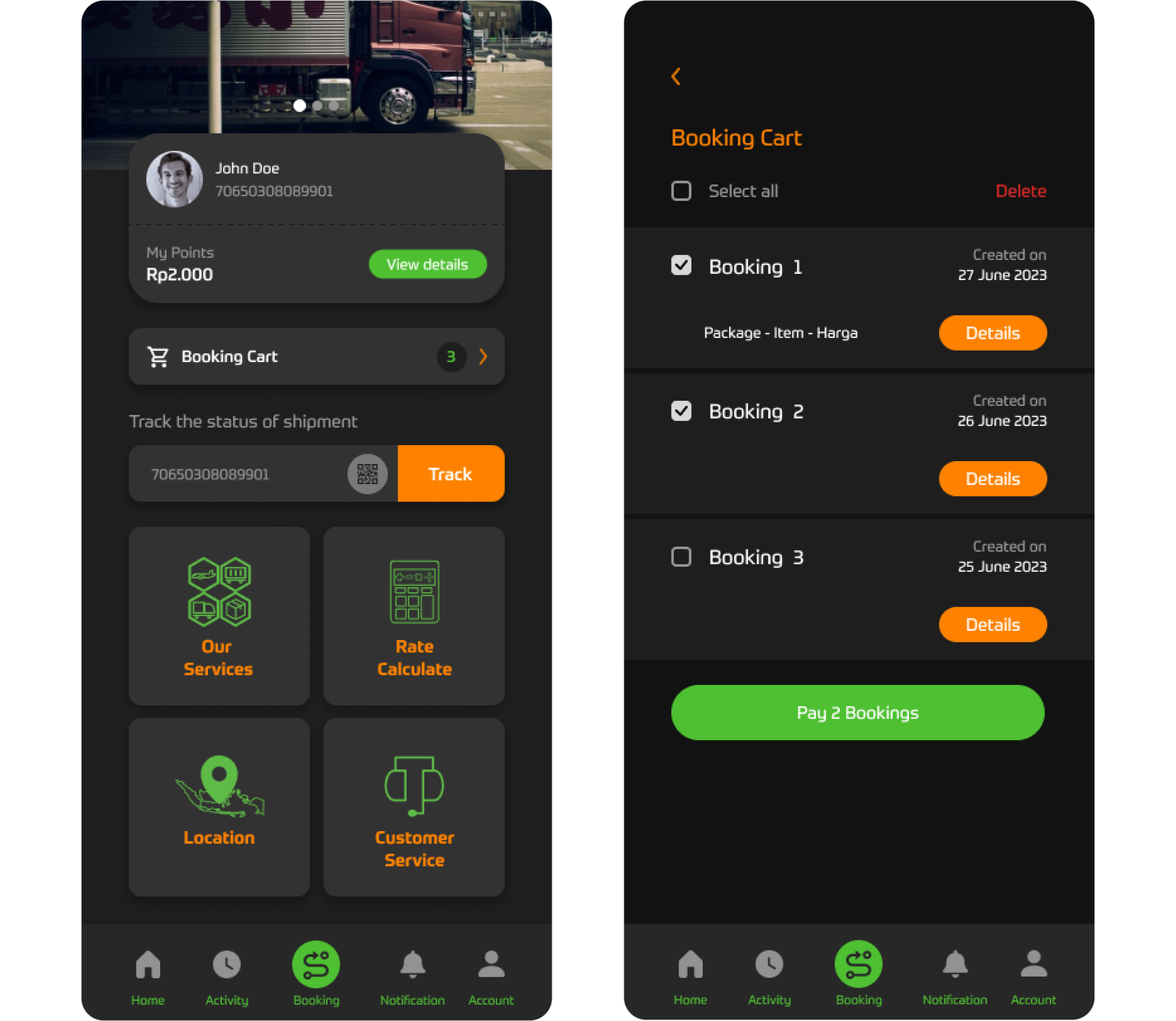 TGI Express Expedition Mobile App screen for tracking parcels and delivery services.